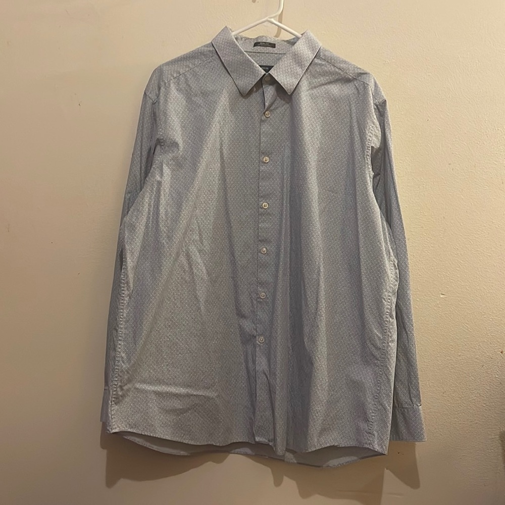 XXL Perry Ellis Portfolio Men’s Blue & White Hexagon Pattern Dress Shirt